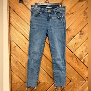 Zara Light Blue Skinny Jeans with Raw Hem Size 8